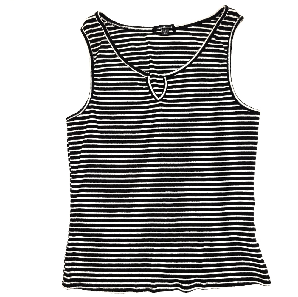 AMBIANCE Black and White Stripped Tank Top